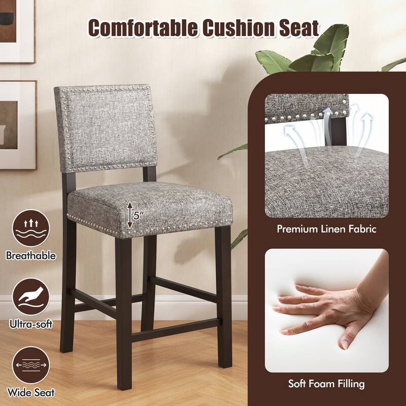 Gymax 4PCS Upholstered Bar Stools 26 Inch Counter Height Chairs w/