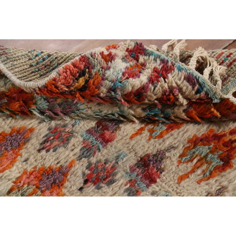 Hand Knotted Oriental 100% Wool Carpet Modern All-Over Beige & Ivories Moroccan Runner Rug - 6' 6'' X 3' 3''