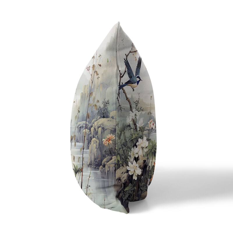 Gray And Blue Mystical Wing Peak Indoor/Outdoor Throw Pillow Zipper