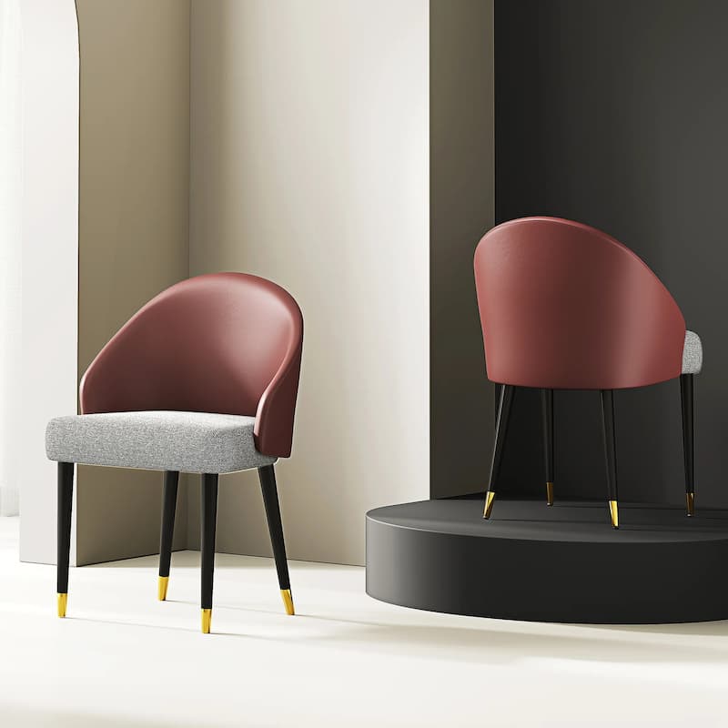 Modern Faux Leather and Fabric Upholstered Back Armchair Dining Chair (Set of 2)