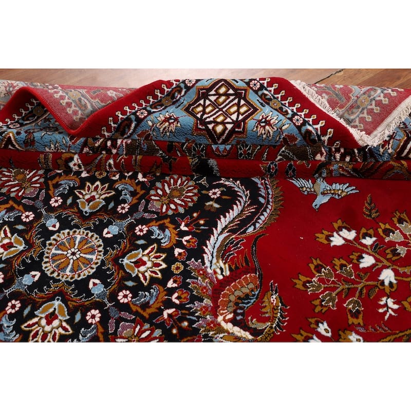 Animals Red Pictorial Kashan Turkish Area Rug Machine Made Carpet - 9'7" x 13'1"