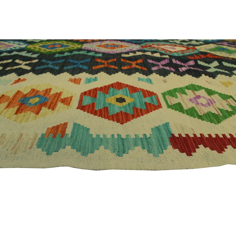 Hand-Woven Sangat Kilim Lizzie Charcoal/Ivory Rug - 8'3" x 11'1"