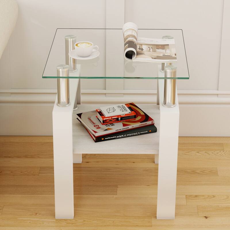 Set of 2 Modern Tempered Glass Tea Table,Tempered Glass Tabletop with MDF Layer,Coffee Table