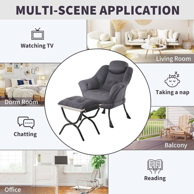 Lazy Chair, Ergonomic Reading Armchair Foldable Footrest, Modern Lounge Chair Removable Washable Cover