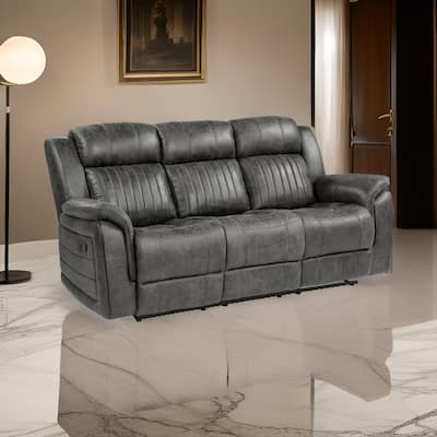 Bento 84 Inch Dual Manual Recliner Sofa, Brownish Gray Polished Microfiber