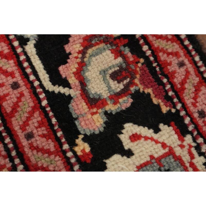 Hand Knotted Oriental 100% Wool Carpet Traditional Geometric Black Karabagh Runner Rug - 19' 1'' X 3' 7''