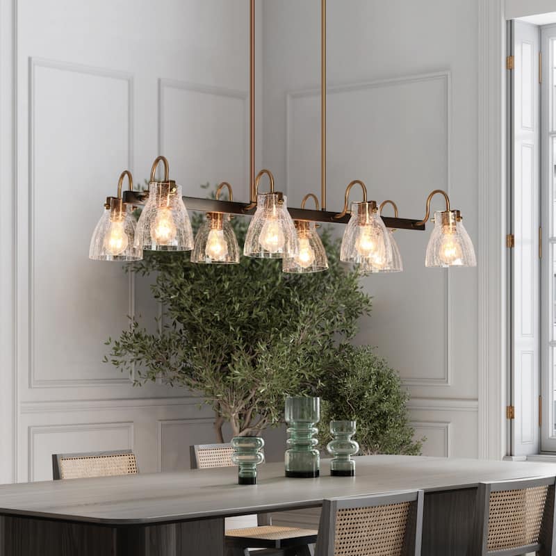 Modern 8-Light Rectangle Chandelier Glass Kitchen Island Lights - Black Nickel&Electroplated Copper - L37.4"xW17"xH8.7"