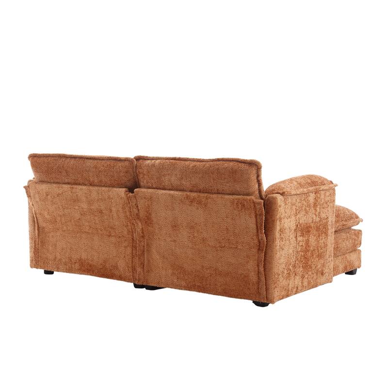 Chenille Double Sofa with Footstool, Removable Arms