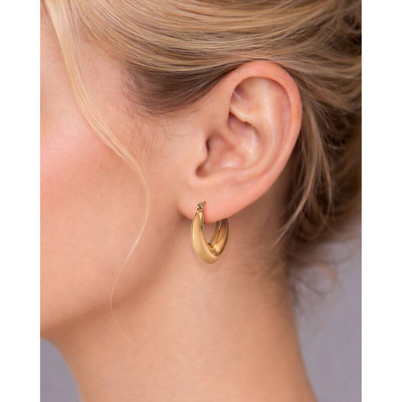 Clover 14K Yellow Gold High-Polish Graduated Puffed Hoop Earrings