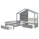 preview thumbnail 7 of 18, Versatility Twin Size House Bed with Upholstered Sofa, Wood Guardrail Bed with Shelves and Two Drawers, Charging Station Design