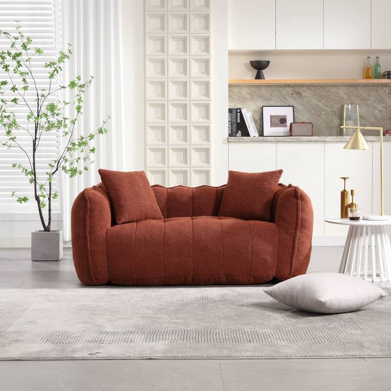 Soft Bean Bag Chair for Adults, Cozy Lazy Bean Bag Sofa, 2 Seat with Armrests for Home - Red