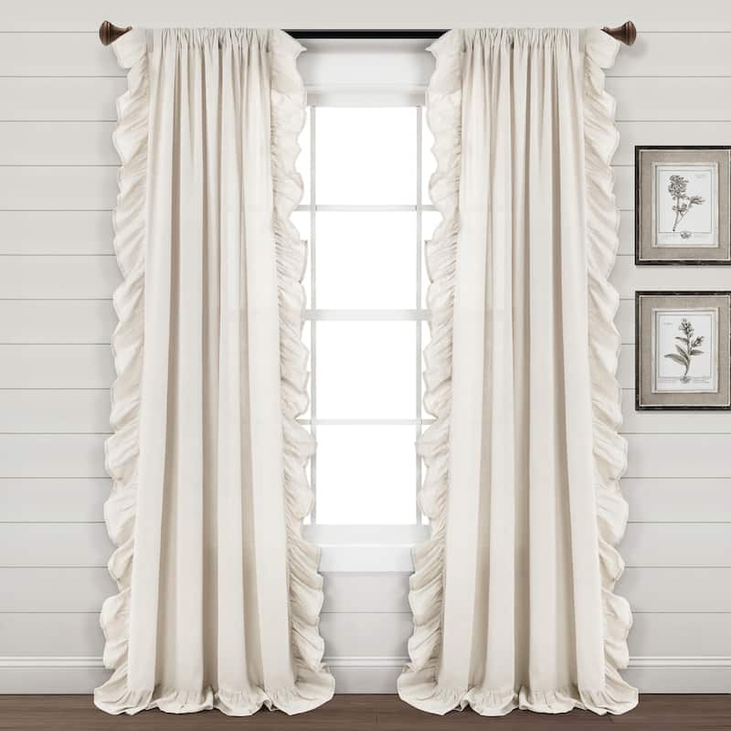 Lush Decor Linen Ruffle Window Curtain Panel (Single) - Off-White - 95 Inches