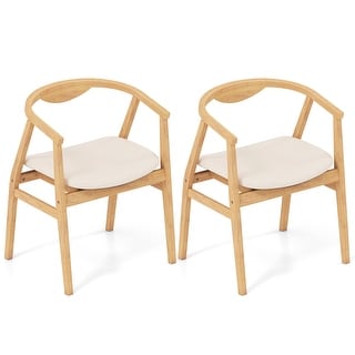 Gymax Set of 2 Leisure Bamboo Armchair Accent Chair w/ Curved Back &