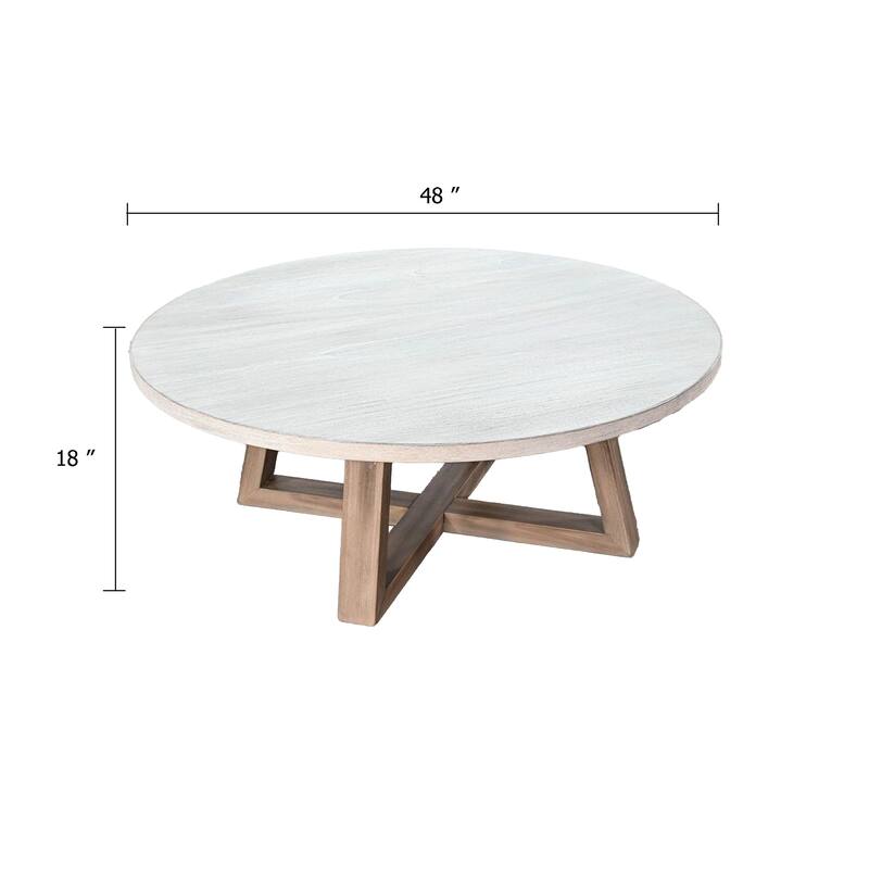 Dilly Coffee Table, 48 Inch Round Light Gray Top, Wheat Brown Solid Wood