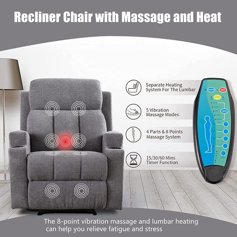 Massage Recliner and Manual Singles Sofa with Remote control