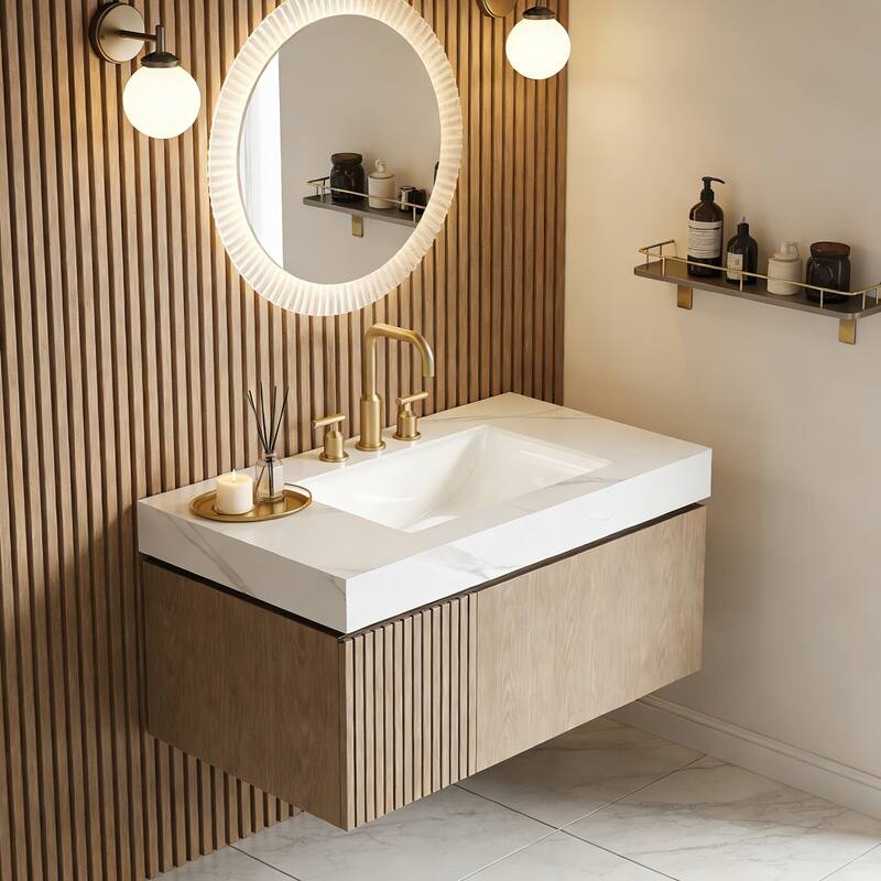 Floating Storage Bathroom Vanity with 3 Pre-drilled Faucet Holes