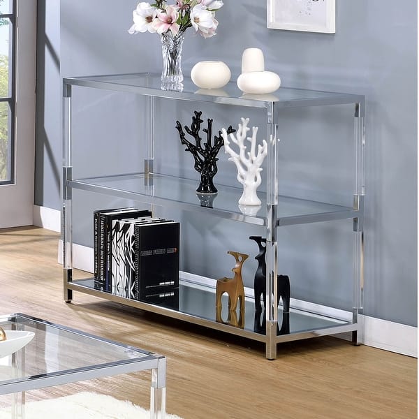 Awesome chrome and glass sofa table Furniture Of America Fald Contemporary Chrome Metal 2 Shelf Sofa Table On Sale Overstock 20300786