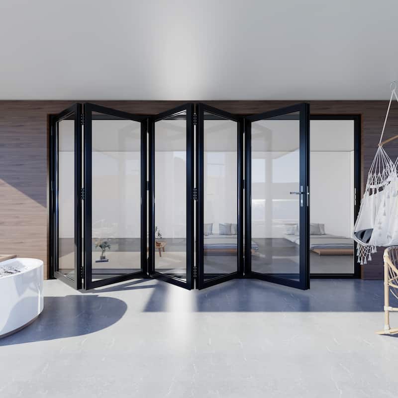 KaMic 144" x 80" 5-Panel Aluminum Patio Folding Door Right to Left-Outswing
