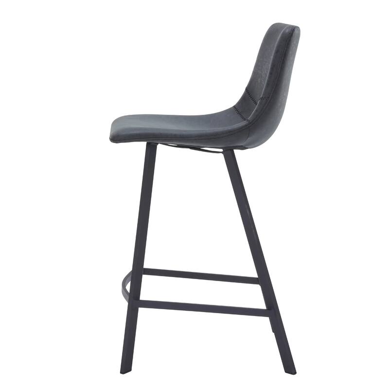 Elland Leather Bar Stool - Modern Counter Height Stool with Black Stainless Steel Legs for Kitchen Island or Home Bar Set of 2