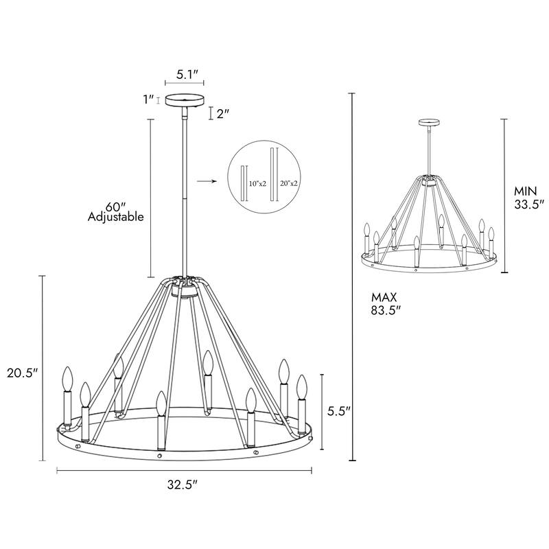 Modern Classic 8-Light Chandelier Matte Black Circular Light Fixture for Dining Room - 32.5 " × 20.5 "