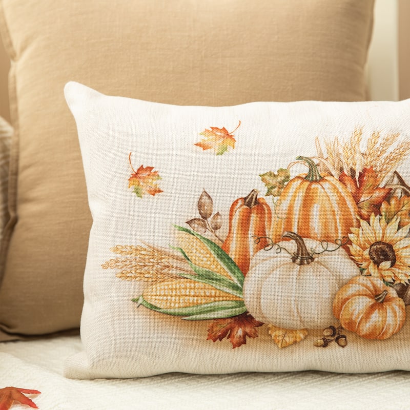 Glitzhome 18"L Faux Burlap Fall Thanksgiving Pumpkin Pillow Halloween Decor