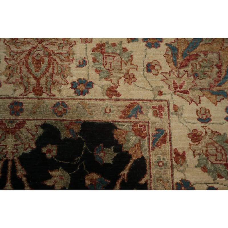 Hand Knotted Oriental 100% Wool Carpet Traditional All-Over Black Peshawar Area Rug - 10' 4'' X 7' 0''