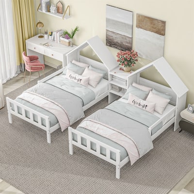 Merax Double Twin Size Platform Bed with Headboard and Nightstand