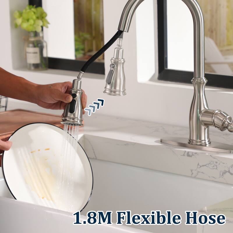 3-Function Stainless Steels Pull-Down Kitchen Faucet