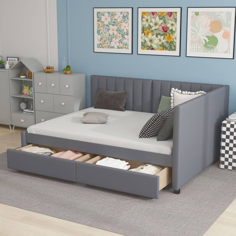 Upholstered sofa bed with 2 storage drawers