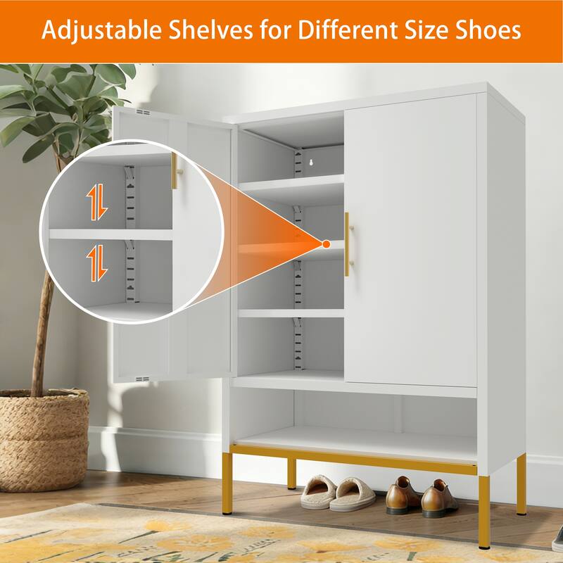 40 Inch Tall Metal Shoe Cabinet with 2 Doors, 7 Tier Narrow Shoe Storage Organizer for Entryway and Closet