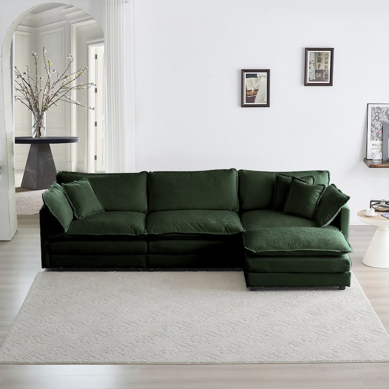 Real Relax Chenille Modular Sofa: 3-Seat L-Shaped Convertible Sectional for Living Room | 112" with Removable Pillows - Green