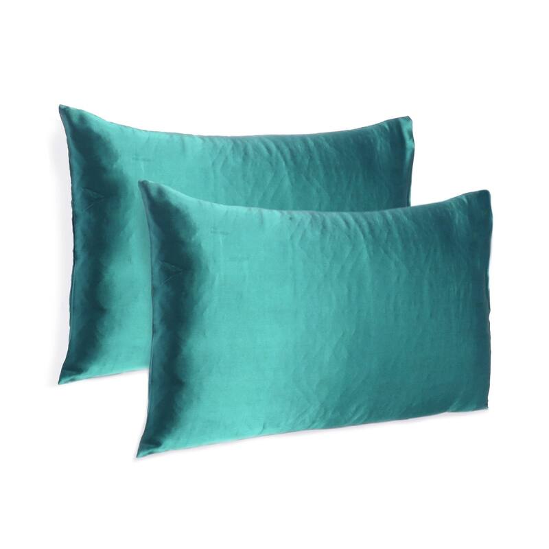 HomeRoots Teal Dreamy Set Of 2 Silky Satin King Pillowcases