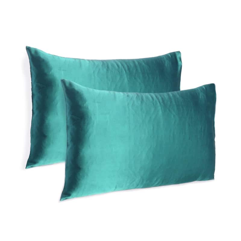 HomeRoots Teal Dreamy Set Of 2 Silky Satin Queen Pillowcases