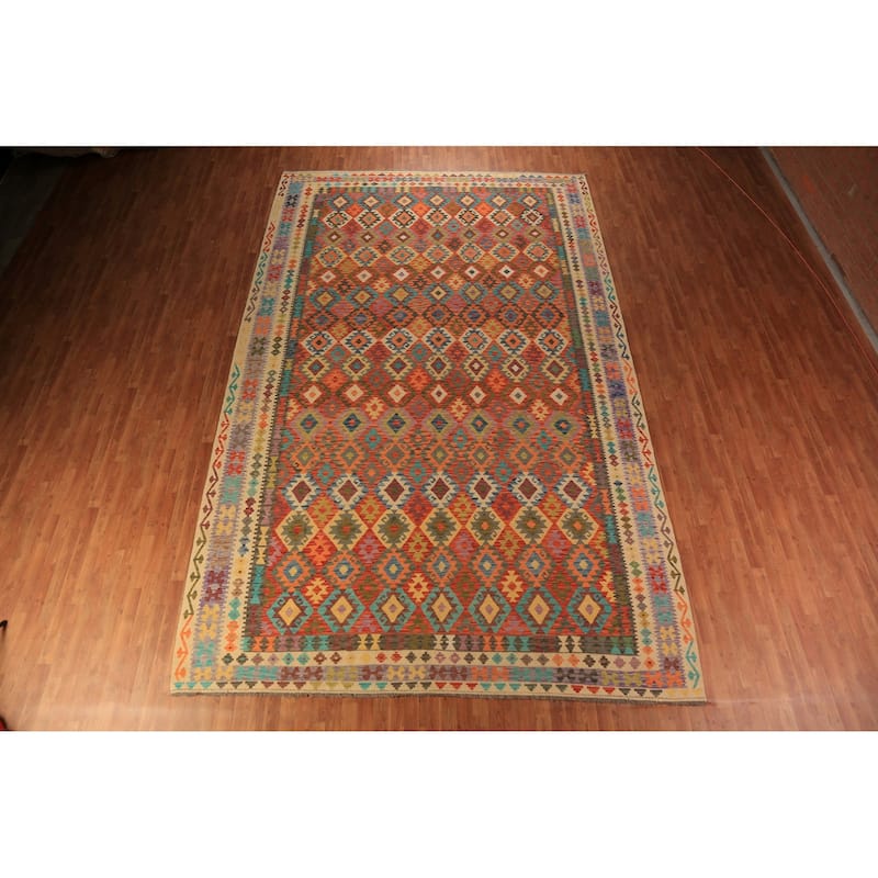 South Western Style Kilim Oriental Large Rug Hand-Woven Wool Carpet - 10'0"x 16'1"