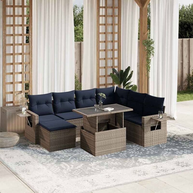 vidaXL Patio Sofa Set with Cushions Table and Couches 8 Piece Poly Rattan - 24.4 x 24.4 x 27.2 - Gray