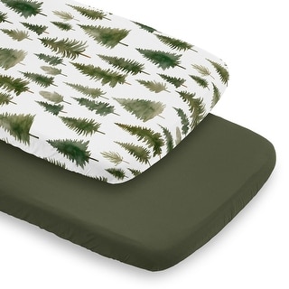 Sweet Jojo Designs Sage Green Woodland Boy, Girl, Unisex/Gender Neutral 2 Pack Baby Bassinet Fitted Sheets -Hunter & Forest Tree