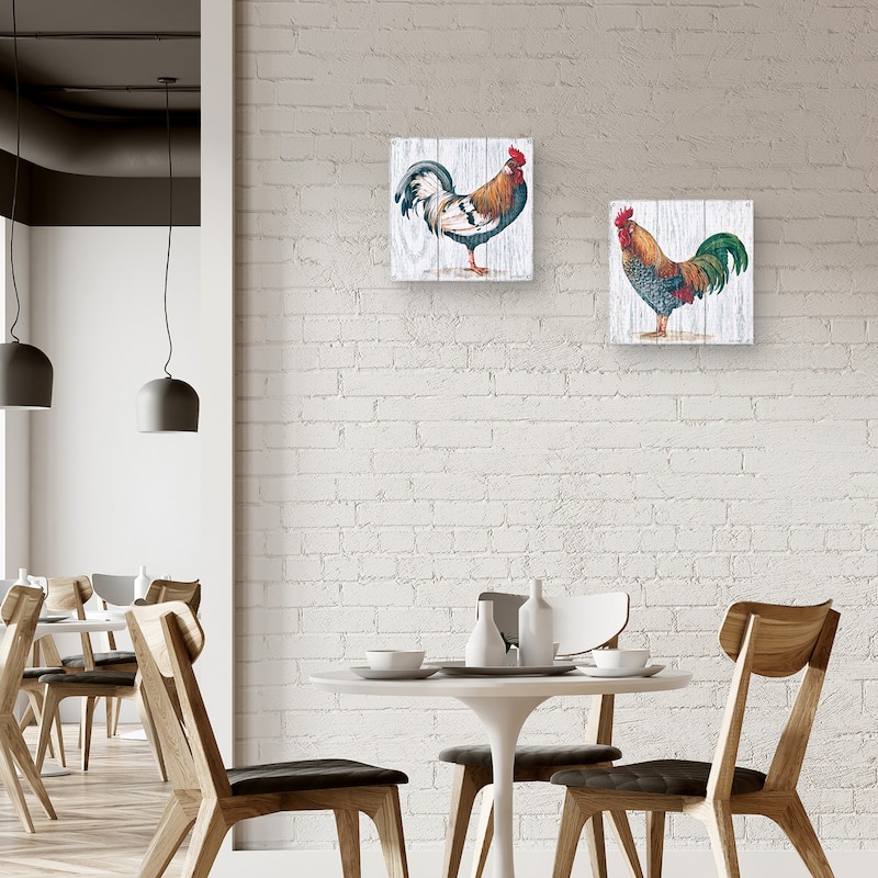 Rooster on Wood 1, Rooster on Wood 3 by Lisa Audit Canvas Art Prints
