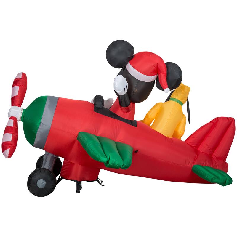 Gemmy Animated Airblown Inflatable Mickey and Pluto Clubhouse Airplane Scene w/LEDs Disney , 4.5 ft Tall