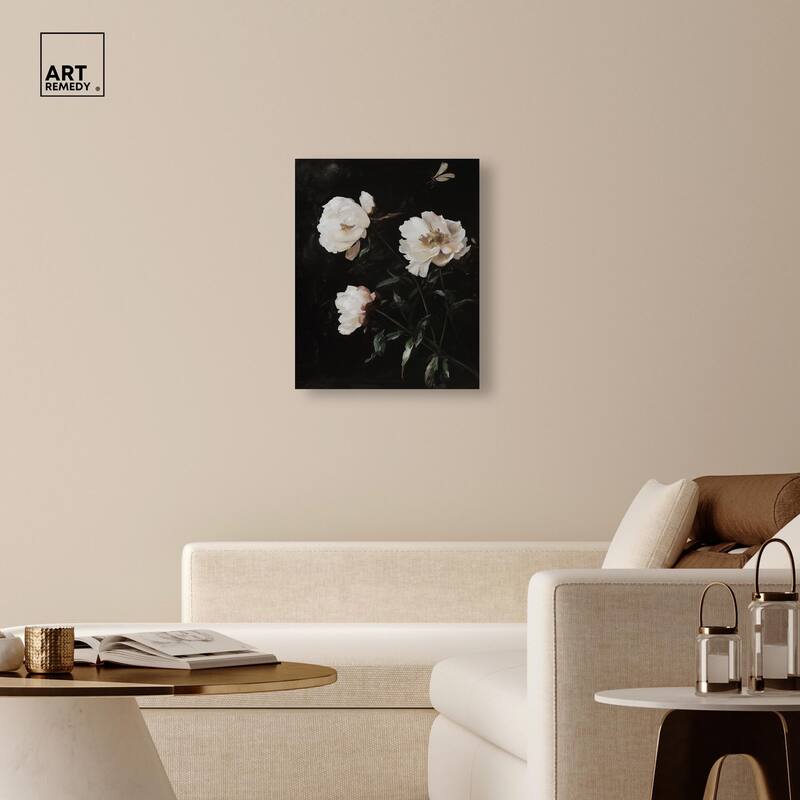 White Peony Nocturne Canvas by Art Remedy, Gallery Wrapped