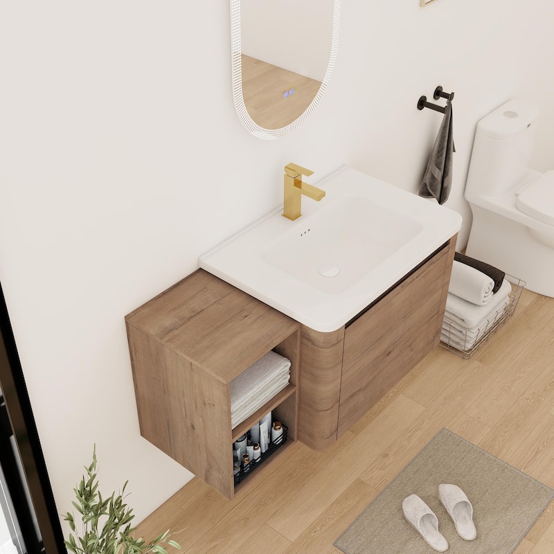 Bathroom Vanity With Sink In 24/28/36/40/60/68 Inch, Floating Bathroom Vanity With Soft Close Door