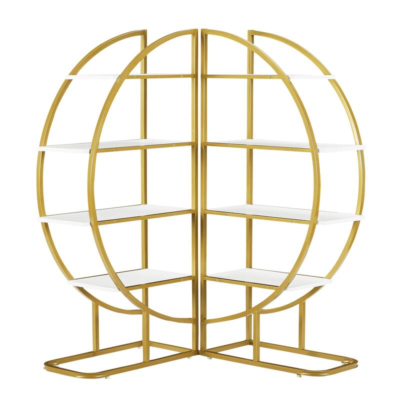 Round Shape 4 Tiers Open Bookshelf with Gold Metal Frame