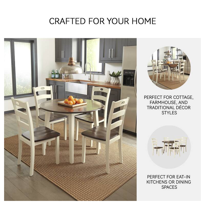 Signature Design By Ashley Woodanville White/ Brown Drop-leaf Round Table
