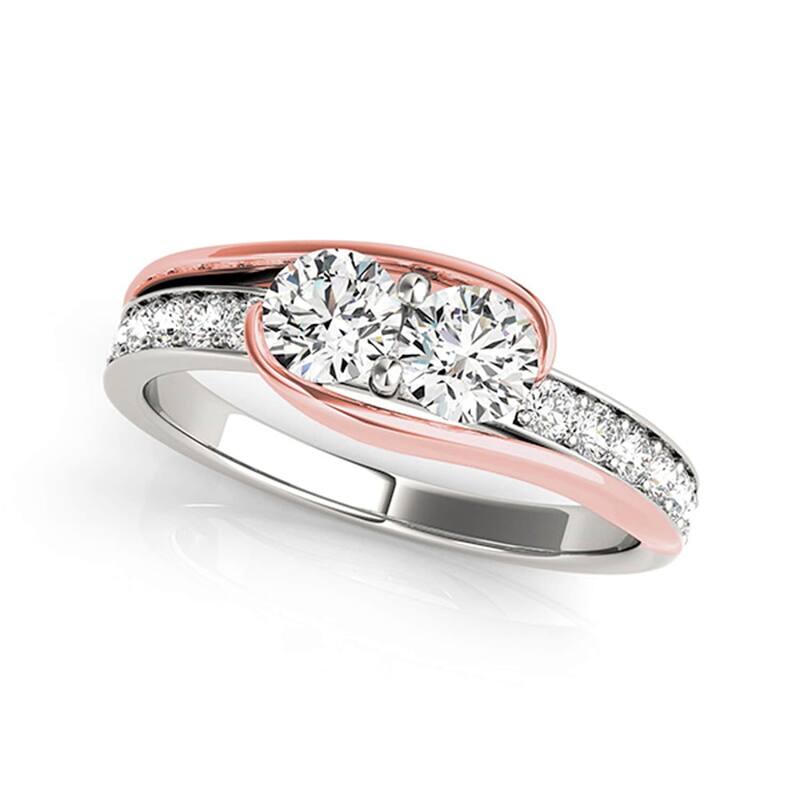 Auriya 14k Two-tone Gold 1/2ctw Round Two-stone Diamond Engagement Ring