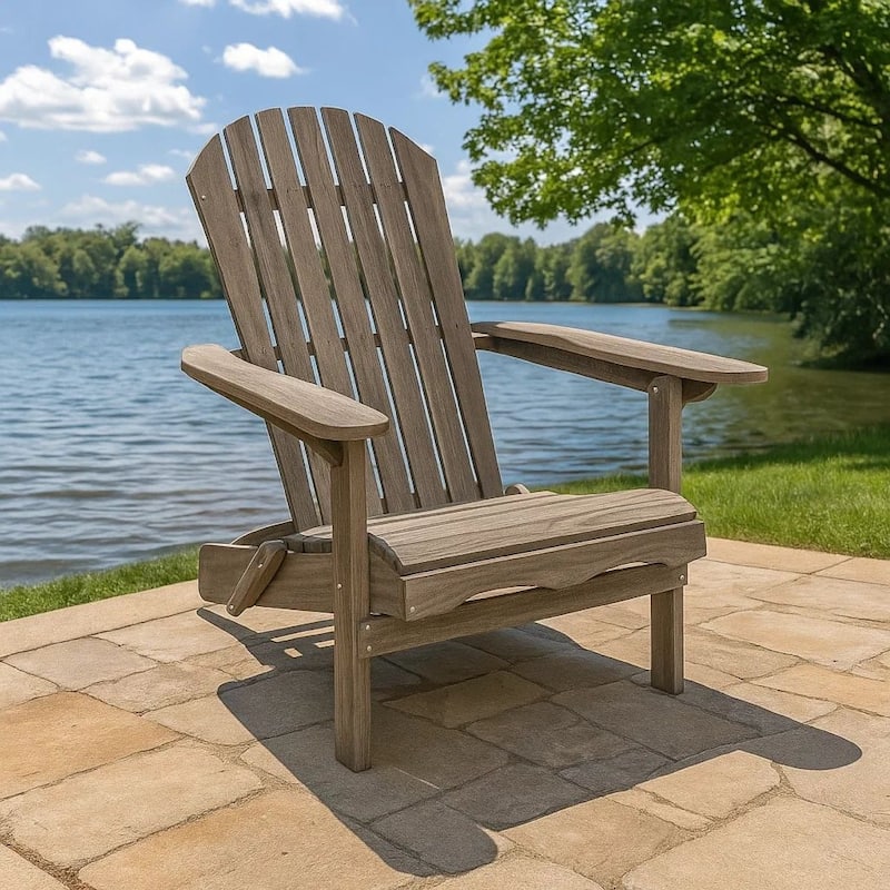 Geli Outdoor Adirondack Chair, Slatted Back, Gray Eucalyptus Wood