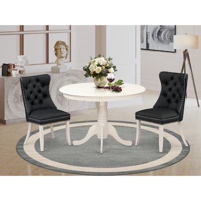 East West Furniture Dining Table Set Consists of a Round Kitchen Table and Upholstered Chairs, Linen White (Pieces Options)