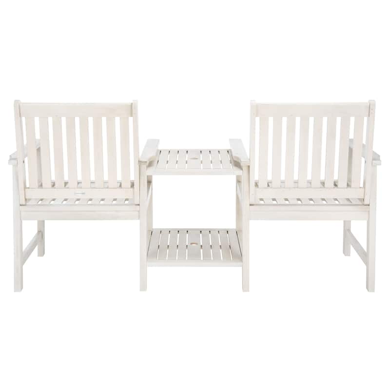 SAFAVIEH Outdoor Kya Solid Wood Twin Seat Bench - 24Wx65Dx35H
