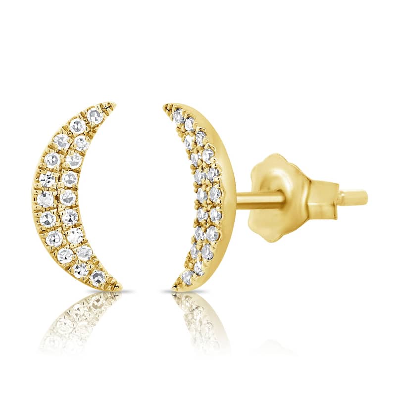 Joelle Collection Diamond Pave Moon Stud Earrings 14K Gold 1/10 ct. TDW Earring's - Yellow