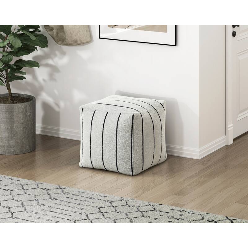 Modern Pouf Fabric Upholstered Ottoman, Non-Slip Floor Pouf, Bean Bag Chair, 1pc Sitting Pouf - Off-White+Black