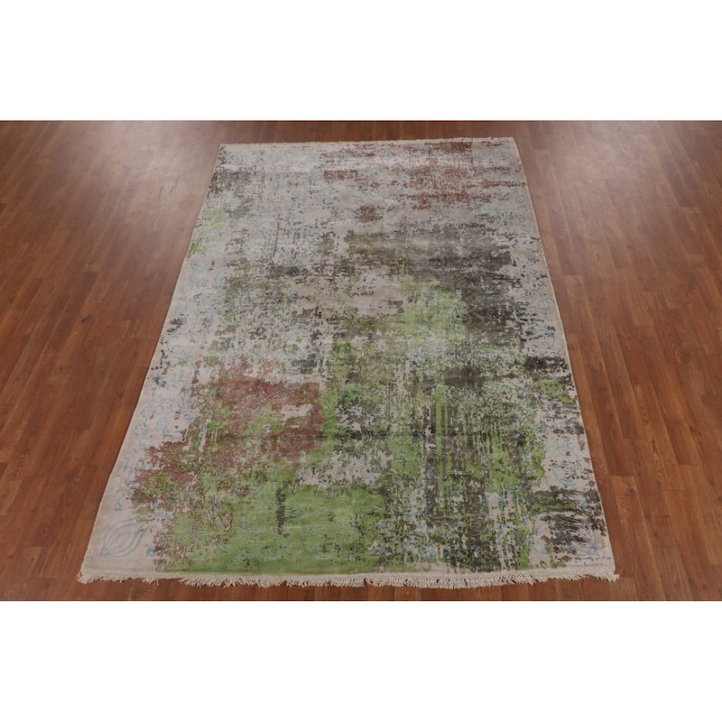 Multicolor Modern Abstract Area Rug Hand-Knotted Wool Carpet - 5'7"x 8'0"