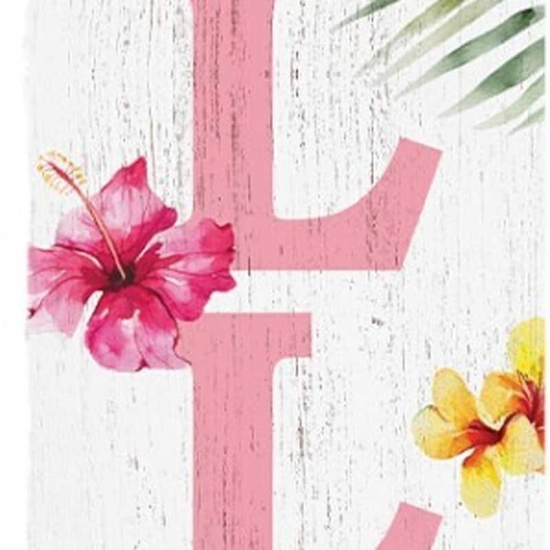 HomeRoots 36" Pink And White Solid Wood Tropical Floral Hello Porch Sign